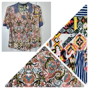 Tolani Collection Blouse Short Sleeve Button Down Paisley Blue White Stripe XXS